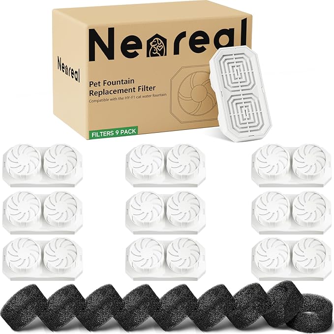 Official 9-Pack Replacement Filters and Pre-Filter Sponges for 108 oz / 3.2 L Stainless Steel Cat Water Fountain