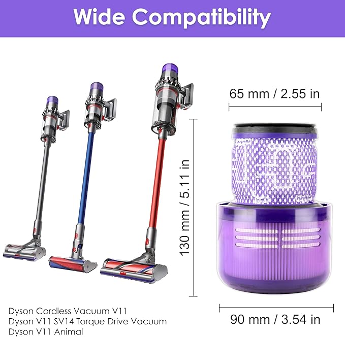 (3 Pack) V11 Origin Replacement Vacuum Filters for Dyson V11 Animal, V11 Torque Drive, V11 Complete, V11 Extra, V11 Absolute, V11 Cordless, V15 Detect, SV22 SV28 SV14 SV15 SV17, Compare 970013-02