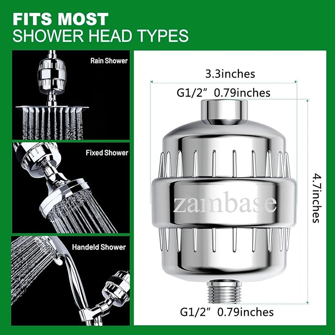 Shower Head Filter Reduction of Hard Water Chlorine & Heavy Metals to Soothe Dry Itchy Skin, Dandruff and Eczema for Healthier Skin & Hair Fits All Showers (Silvery)