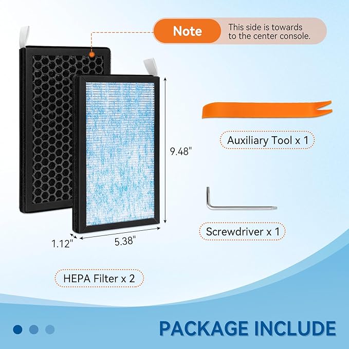 Model 3/Y Cabin Air Filter Compatible with Te sla Model 3 Model Y Accessories 2016 to 2023 Version, HEPA Air Filter Replacement with Activated Carbon (2 Pack)