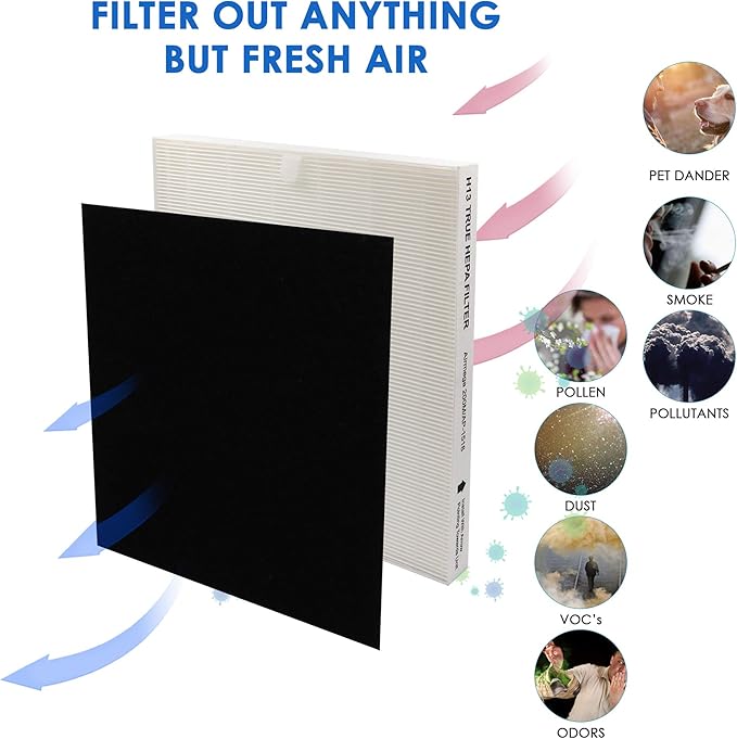 Flintar Replacement Air Filter, Compatible with Coway Air Purifier AP-1512HH and Airmega 200M, H13 Grade Main Filter and (2) Activated Carbon Filters, 1-Year Filter Pack