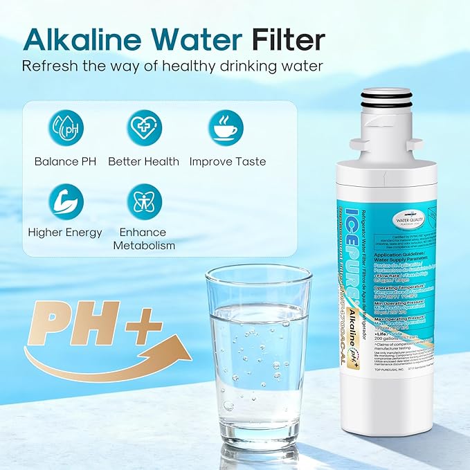 ICEPURE Alkaline LT1000PC Refrigerator Water Filter and Air Filter Replacement for LG LT1000P/PC/PCS, Kenmore 9980, ADQ74793501 ADQ74793502 ADQ747935 MDJ64844601 LMXS28626S LT1000, Enhances PH, 4Combo
