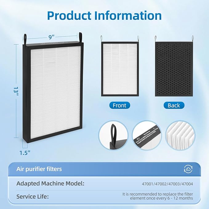 2 Pack Replacement Filter Compatible with NUWAVE OxyPure 47001, 47002, 47003, 47004, 47005, and 47006 Air Purifier,H13 True HEPA and Activated Carbon