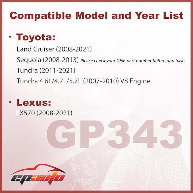 EPAuto GP343 (CA10343) Engine Air Filter, Replacement for Toyota Tundra (2011–2021), Land Cruiser (2008–2021), Sequoia (2008–2014), Lexus LX570 (2008–2021), Tundra V8 (2007-2010)