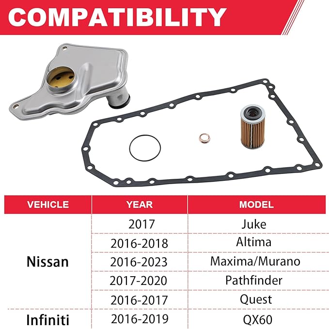 RE0F10D JF017E Transmission Filter Oil Pan Gasket Kit Fit for Nissan Altima Maxima Quest Murano Pathfinder Infiniti Qx60 Replaces# 31728-29X0D 31726-3JX0A 31726-28X0A
