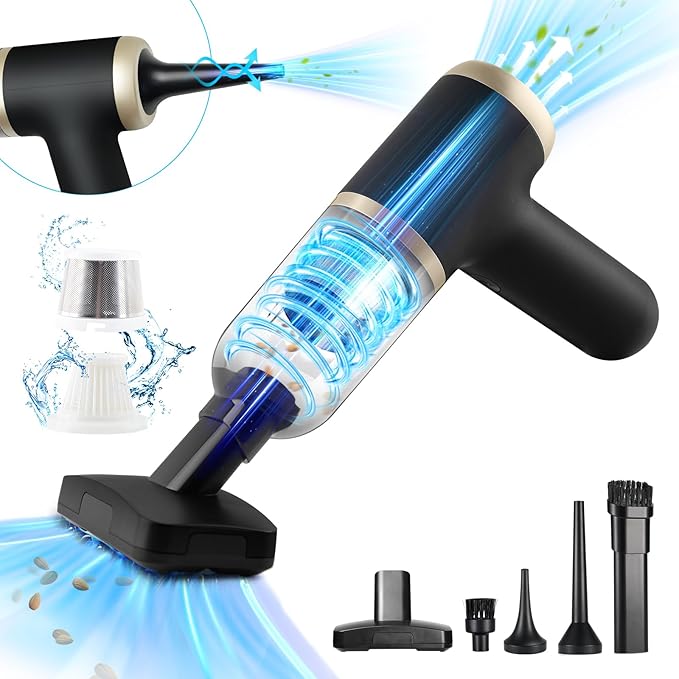 2-in-1 Handheld Vacuum & Blower with 20000PA Suction – 0.76 lb Weighs Mini Vacuum Cleaner Cordless for Quick Car, Home, Hand Vac with HEPA Filter & 5 Attachments