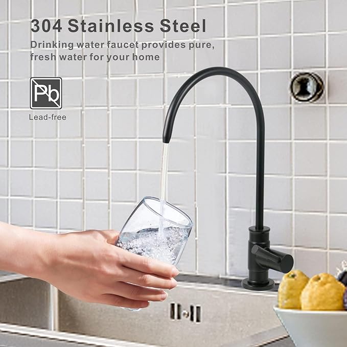 Drinking Water Faucet Matte Black, Wellup Reverse Osmosis for Non Air Gap RO Filtration System, Leadless Stainless Steel Kitchen Filter RO for Kitchen Bar Sink