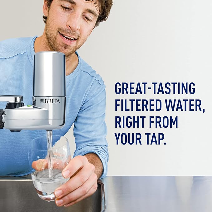 Brita Water Filter for Sink, Faucet Mount Water Filtration System for Tap Water with 3 Replacement Filters, Reduces 99% of Lead, Chrome