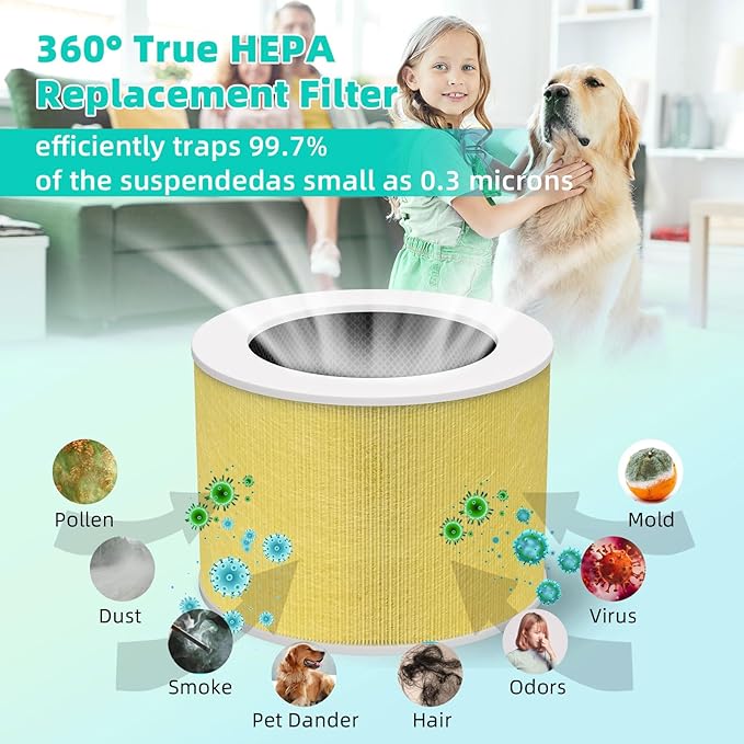 2 Pack HY1800 Upgraded Replacement Filter Compatible with MORENTO/Loytio/AYAFATO/IOIOW/Honeyuan/CHIVALZ Air Purifier, 3-in-1 H13 True HEPA and Activated Carbon HY1800 Filter Toxin Absorber