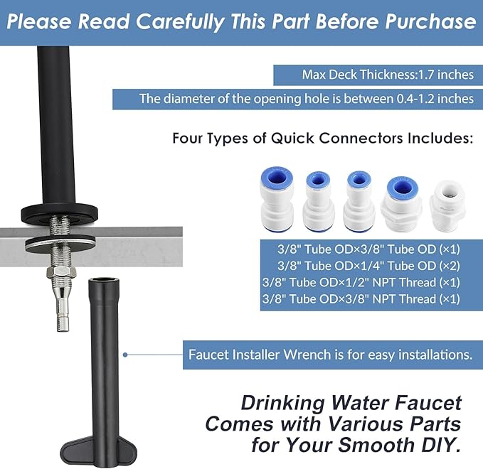 Filtered Water Faucet for Kitchen Sink, Matte Black RO Drinking Water Faucet, Pure Water Filter Tap for Reverse Osmosis Filtration System, Stainless Steel, Matte Black