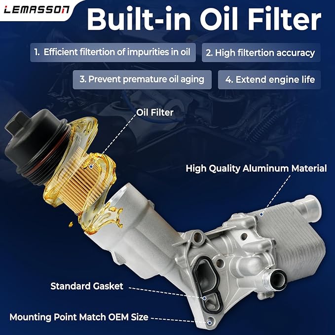 Engine Oil Cooler Filter Housing Assembly Adapter with Insert, Gasket, Cap Compatible with 2011-2021 Chevy Cruze Sonic Trax, Buick Encore 1.4L Turbo Replace 918-428 55566784 55565388 88179-91400
