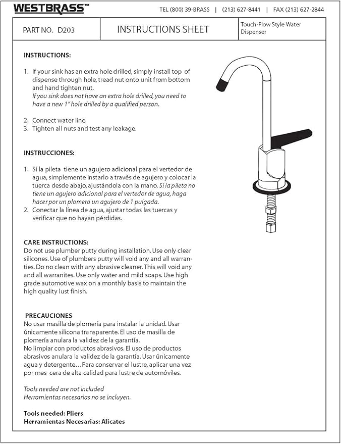Westbrass D203-NL-12 6" Touch-Flo Style Pure Cold Water Dispenser Faucet, 1-Pack, Oil Rubbed Bronze