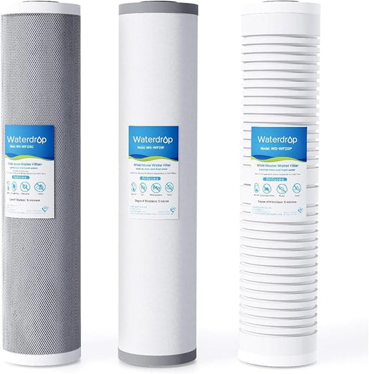Waterdrop Whole House Water Filter, Carbon Filter, Reduce Iron & Manganese Filter Cartridge, Replacement for, Any 20" x 4.5" System, 5 Micron，WD-WF20PFC