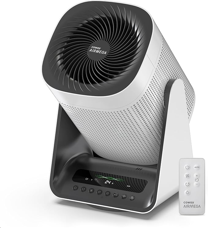 COWAY Air Purifier for Home Bedroom, 2-in-1 with Fan, Particulate Filter for Smoke, Allergies, Pet Dander, Odor, Air Quality Monitor, Auto Mode, Remote Control, Timer, 3-Year Warranty, Aim, White
