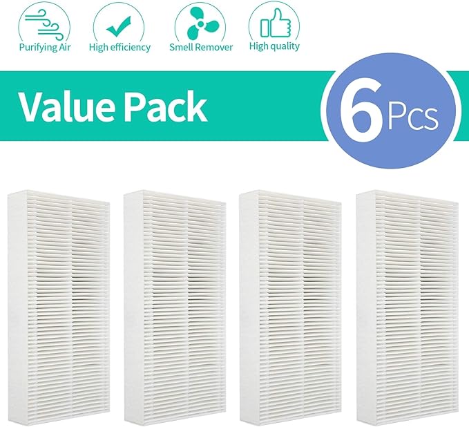 6 Pack Filter Replacement for HRF201B Compatible with Honeywell HHT270, HHT270W, HHT290 Series and Compatible with Febreze FRF102B Purifiers