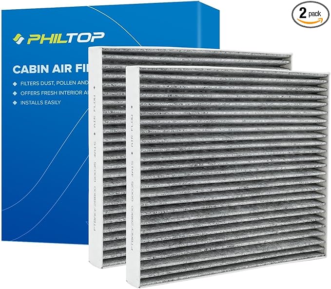 PHILTOP Cabin Air Filter w/Activated Carbon, Compatible with CF12160 Hyundai Tucson, Kona, Venue, Veloster, Veloster N, Kona N, Kia Sportage, Soul, Seltos, Carbon Filter Up Dust Pollen Odor, Pack of 2