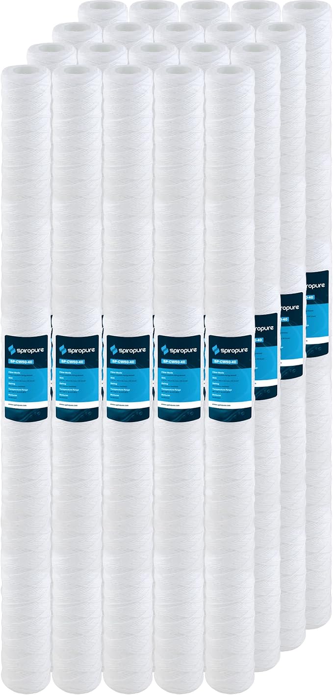 SpiroPure SP-CW50-40 40x2.5 50 Micron String-Wound Polypropylene Sediment Water Filter Cartridge SWC-25-4050 (Case of 20)