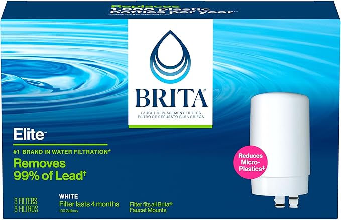 Brita Replacement Water Filter for Faucet Mount, Removes 99% of Lead, Sink Filtration System, White, 3 Count