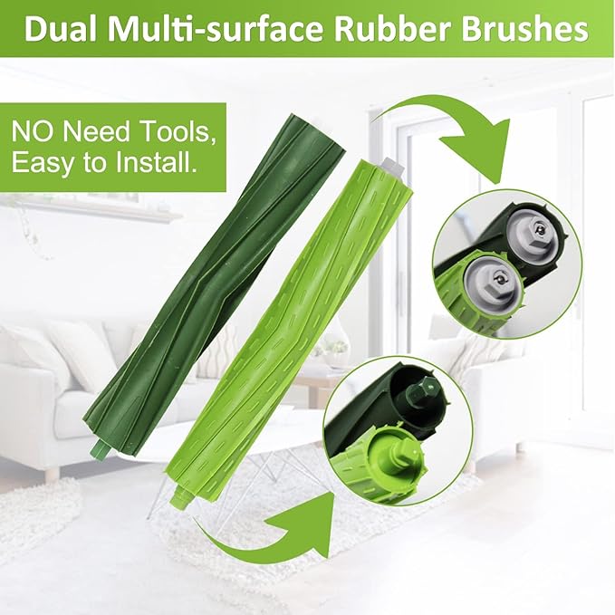 Replacement Parts Compatible with iRobot Roomba I, E & J Series i7 i7+ i2 i3 i3+ i4 i4+ i6 i6+ i8 i8+/Plus j6+ j7, 1 Set of Multi-Surface Rubber Brushes, 6 HEPA Filters, 6 Side Brushes