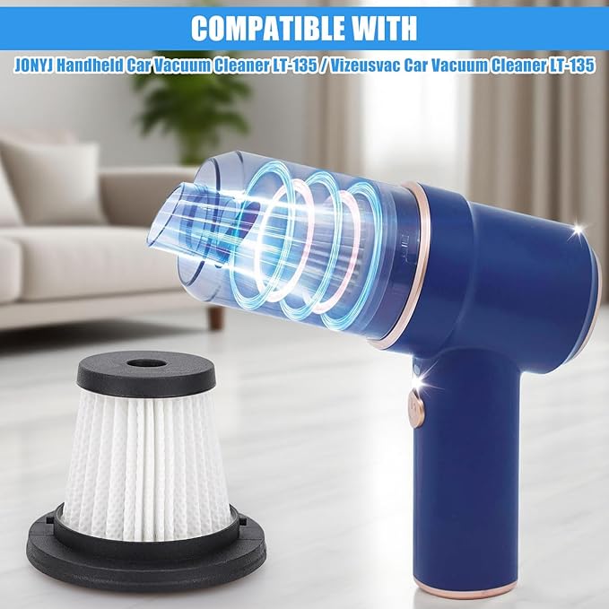 4 Pack LT-135 Vacuum HEPA Filter Replacement Compatible with JONYJ/EYYA/Vizeusvac Handheld Car Vacuum Cleaner LT-135, EYYA 135, Opinta LT-126