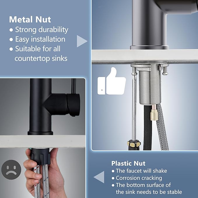 GIMILI Black Stainless Kitchen Faucet with Pull Down Sprayer Single Hole Stainless Steel LED Faucet, Suitable for Farmhouses, RV, Laundry Room, Outdoor, and Campers. Llave para fregadero de cocina