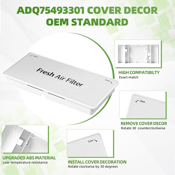 ADQ75493301 Refrigerator Air Filter Cover Replacement, fresh air filter cover Compatible with LG Refrigerator Models LRMVS3006S, LRMDS3006S, LRMVC2306S, LRMDC2306D, LRFVC2406S, LRFDS3016S, LRMDS3006D