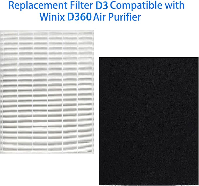 D360 Replacement Filter D3 Compatible with Winix D360 Air Purifier, H13 True HEPA + 4 Pack Activated Carbon Filters, Part Number 1712-0101-02