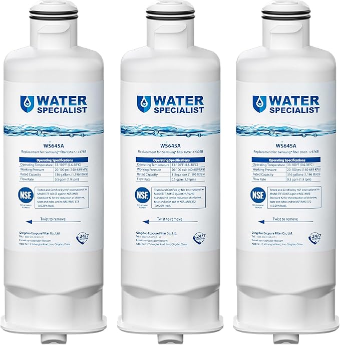 Waterspecialist DA97-17376B Replacement for Samsung® HAF-QIN/EXP, HAF-QIN, RF28T5001SR, DA97-08006C, RS27T5200SR, RF28R7351SG, RF24R7201SR, RF27T5201SR, WS645A, Refrigerator Water Filter (Pack of 3)