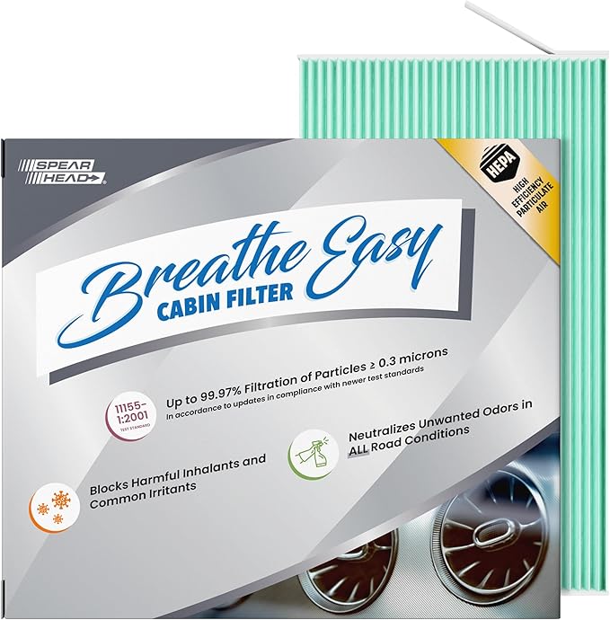 Spearhead HEPA Breathe Easy Cabin Filter, Up to 99.97% Filtration of 0.3 Micron Particles w/No Airflow Reduction (BE-177H)
