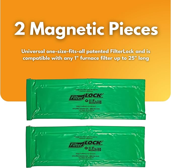 FilterLock Furnace Filter Slot Seal – Magnetic Seal Cover for Any 1” Furnace Filter, Up To 25” Long, Reduce HVAC Air Leaks, Green