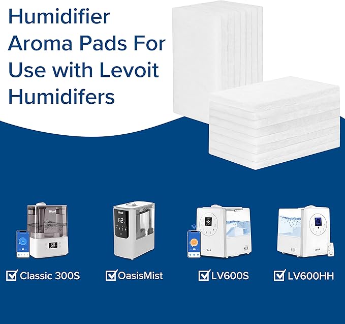LEVOIT Aroma Pads 16 Pack, Humidifier Replacement Filters, Compatible with LV600S, Classic300S, LV600HH, OasisMist450S, Make The Fragrance Stronger and Longer Duration, White