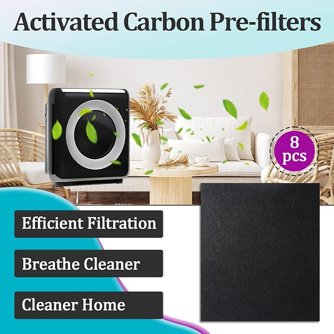 8 Pcs Activated Carbon Pre-Filters Compatible with Coway AP1512HH & Airmega 200M Air Purifier, Helps Reduce Unwanted Odors, Provide a Fresher Indoor Environment