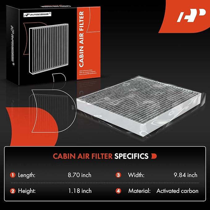 A-Premium Cabin Air Filter with Activated Carbon Compatible with Hyundai Sonata 2006-2008, Santa Fe 2007-2009, Azera 2006-2009 & Kia Optima 2006-2010, Magentis 2005-2010, Replace# 087903K000