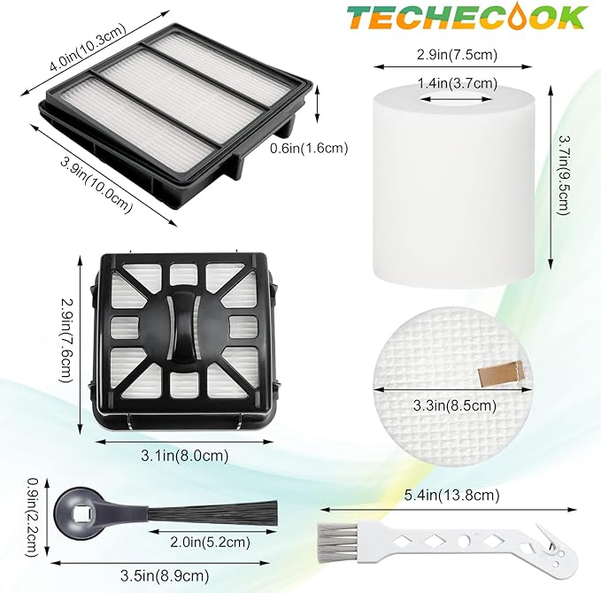Accessories for Shark IQ Vacuum Replacement for Shark Robot R101AE (RV1001AE), R101 (RV1001) by Techecook - 4 Hepa Filters, 6 Side Brushes, 2 Filter, 4 Base Pre-Motor Foam & Felt Filters Kit, 1 Brush