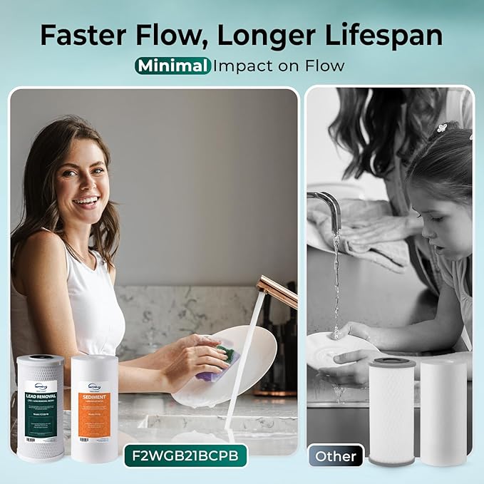 iSpring F2WGB21BCPB 10" x 4.5" Whole House Water Filters for WGB21B Series Water Filter Systems, includes Sediment and Lead-Removal Filters