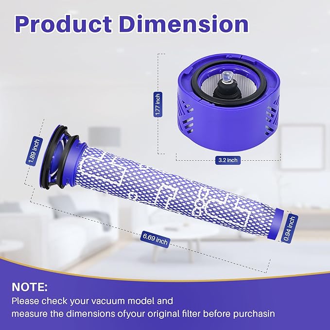 6-Pack Premium Vacuum Filters Set Compatible with Dyson V6 Absolute Vacuums, Part # 965661 & 966741-3 Pre-Filters & 3 HEPA Filters