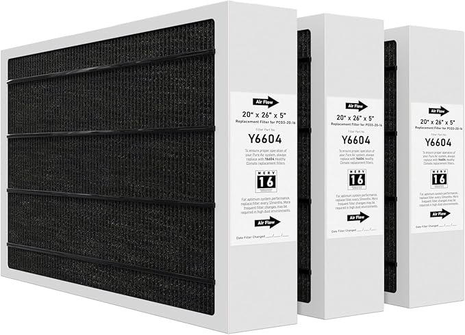 Y6604 MERV16 20x26x5 Furnace Replacement Filter Compatible with Lennox Y6604 PureAir PCO3-20-16 Air Purifier Cleaner Purification Systems, 3 Pack