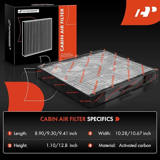 A-Premium Cabin Air Filter with Activated Carbon Compatible with Hyundai Elantra 2001-2006, Entourage 2007-2010, Tiburon 2003-2008 & Kia Sedona 2006-2010