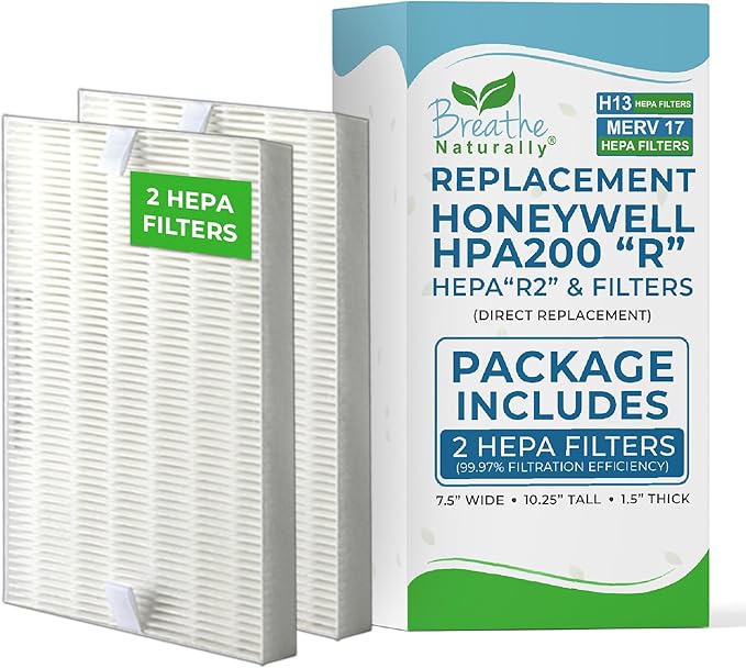 Breathe Naturally - HPA200 HEPA Replacement Filters - Honeywell Replacement Filters for Premium Air Purification -Ideal HPA200 Filter Replacement for Home & Office Use(2 pack HEPA Replacement Filter)
