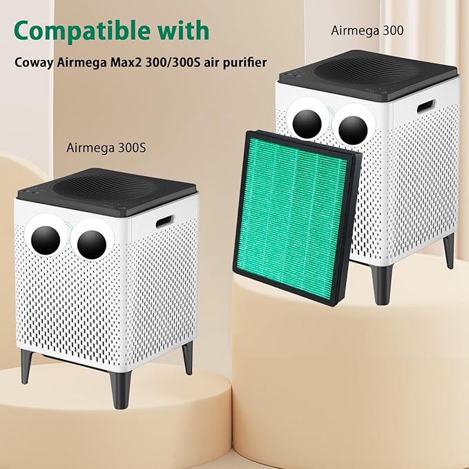 BBT BAMBOOST 300 Replacement Filter Compatible with Coway Airmega Max2 300/300S Air Purifier, 2-in-1 H13 Combined True HEPA and Activated Carbon Filter, Part #AP-1515-FP, 2 Pack