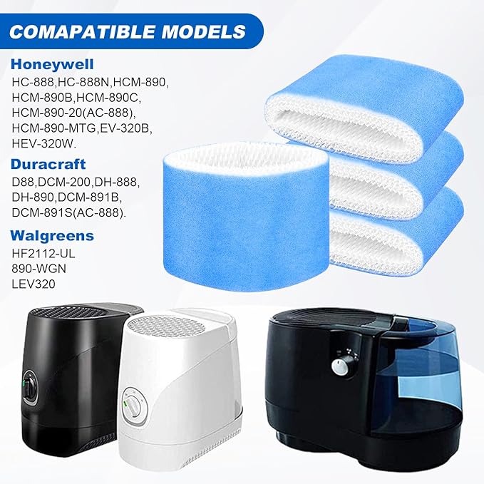 Humidifier Wicking Filters Compatible with Honeywell HC-888, HC-888N, 4 Pack Replacements Filter C for Honeywell HC888 Series HCM-890 HEV-320 & Duracraft D88 DCM-200(Blue)