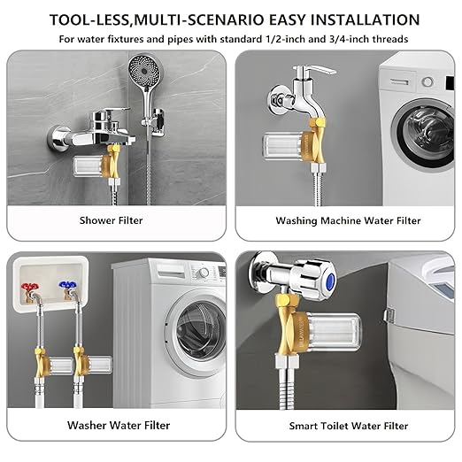 Upgraded Reusable Brass Washer Wate Filter, 40 Micron Washing Machine Water Filter, for Washing Machine, Heater, Camping, RV, Garden, Anti Scale Protecting Appliances Sediment Filter