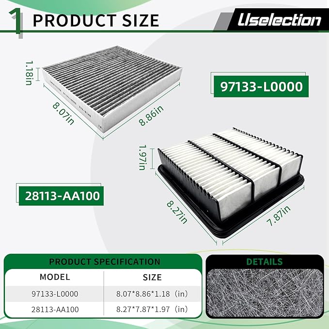 Cabin Engine Air Filter W/Activated Carbon Kit for Elantra (2021-2025Only Gas), for Kona (2024-2025), Replaces 28113-AA100, 97133-L0000