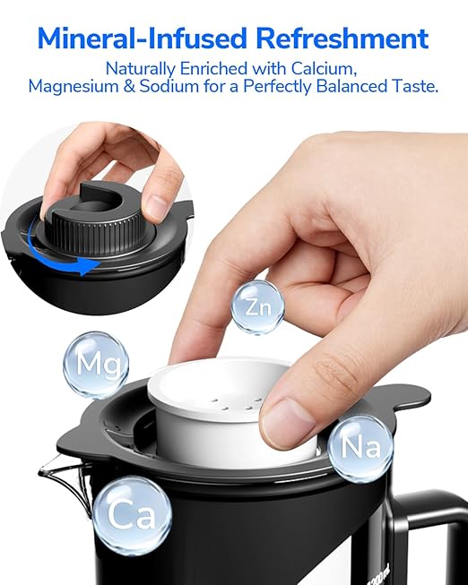 Mate 3 Reverse Osmosis Water Filter Countertop, 3:1 Pure to Drain, 44oz Smart Autofill Pitcher, No Installation Water Purifier, 8 Stage RO Water Filtration, with Remineralization, Black