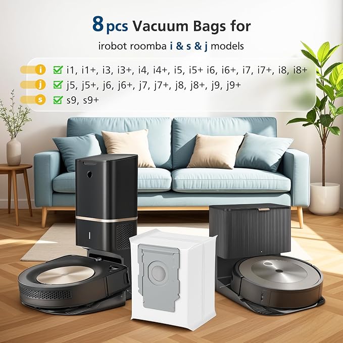 8 Pack Vacuum Bags for irobot Roomba i7, i7+, i8, i8+, i3, i3+, i4, i4+, i5, i5+ i6, i6+, j5, j5+, j6, j6+, j7, j7+, j8, j8+, j9, j9+, s9, s9+, Replacement for i & s & j Series Dirt Disposal