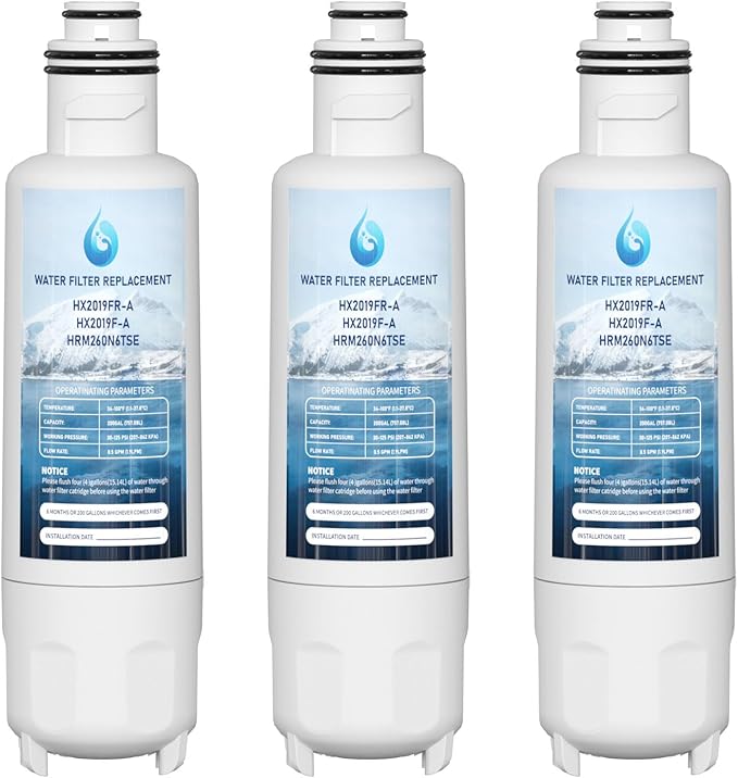 HX2019F-A HX2019FR-A Water Filter Replacement, Compatible With Hisense HRM260N6TSE, HRFD560SW, HRCD585BW, HRFD634BW, HRCD650BW, HRCD586TBWB and Mora MRM260N6TSE 3 Pack