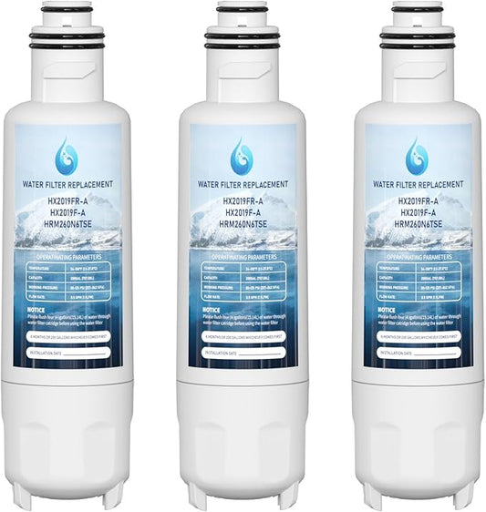 HX2019F-A HX2019FR-A Water Filter Replacement, Compatible With Hisense HRM260N6TSE, HRFD560SW, HRCD585BW, HRFD634BW, HRCD650BW, HRCD586TBWB and Mora MRM260N6TSE 3 Pack