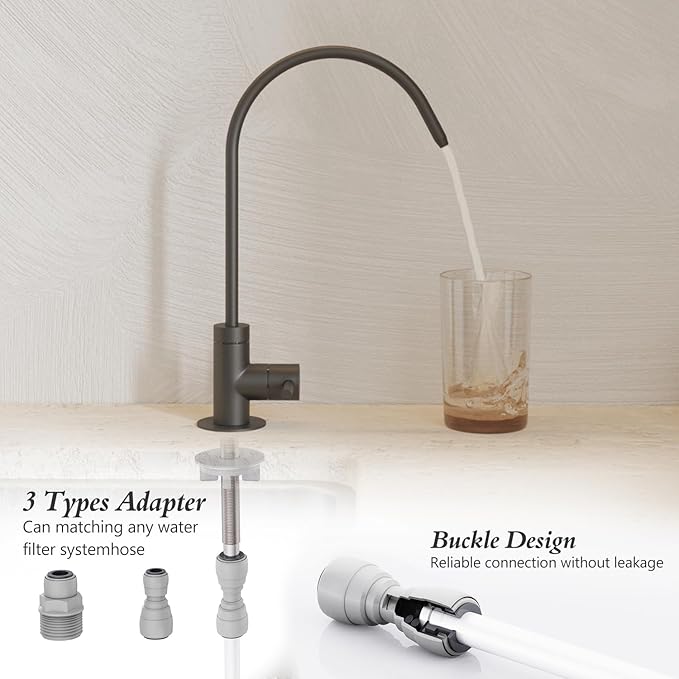 GIMILI Matte Black Drinking Water Faucet for Kitchen Sink, Kitchen Water Filter Faucet Stainless Steel for Reverse Osmosis or Water Filtration System Beverage Non-Air Gap RO Faucet