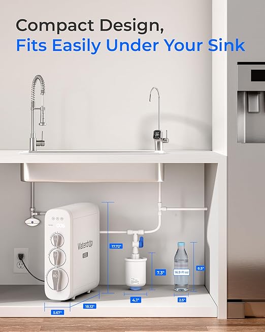 Waterdrop PMT Small Water Pressure Tank, RO Pressure Tank for All Tankless Reverse Osmosis System, Mini Reverse Osmosis Storage Tank Fits All 1/4" Water Tubing, Small Water Tank for G3, G2, D6, PD600