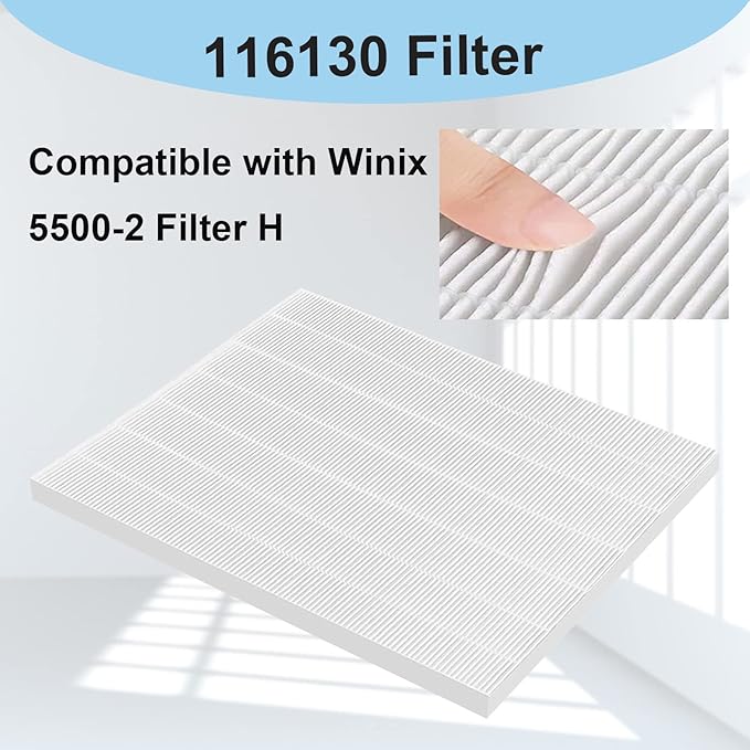 Replacement 116130 Filter H for Winix 5500-2, Filter & Activated Carbon Filter Combo Pack Compare to Part # 116130